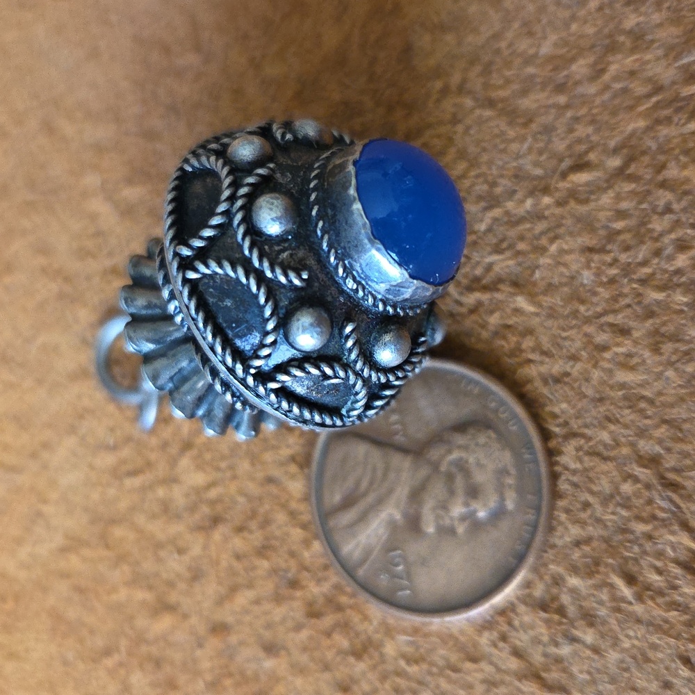 Vintage Etruscan Sterling Silver Large Purse Charm Bead Jade Pendant Focal 7gram - Picture 5 of 6